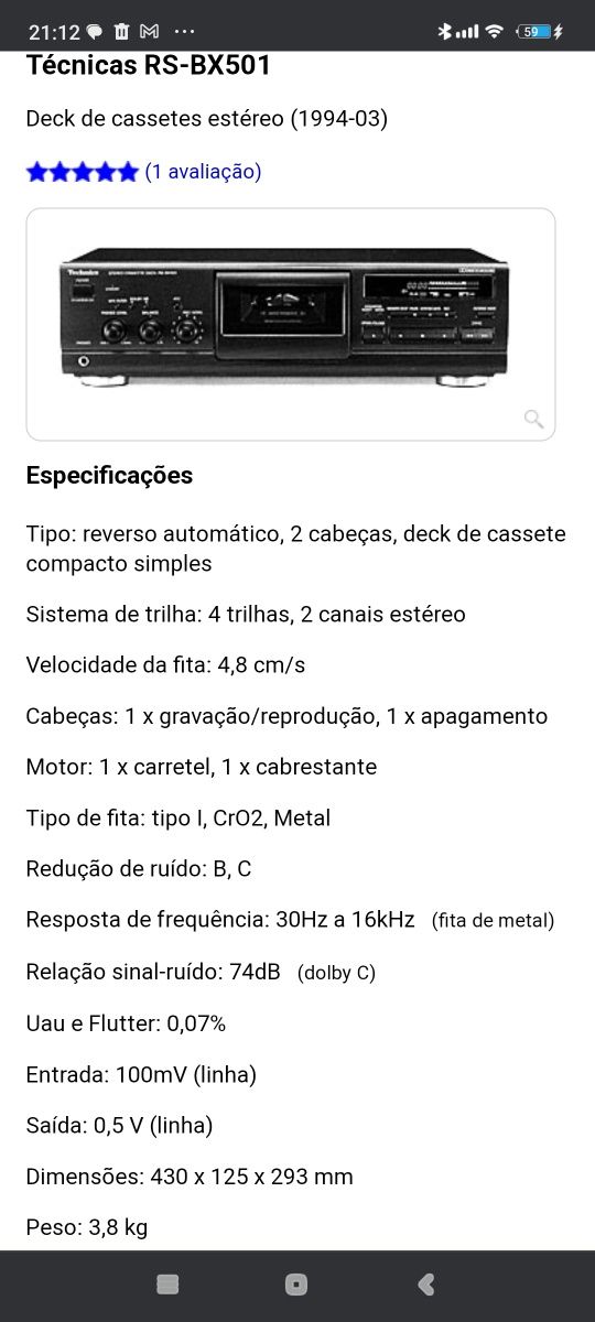 Deck cassetes Technics RS bx-501