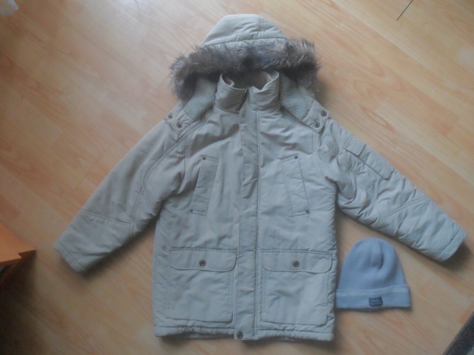 Zimowa kurtka parka 140-146 +czapka