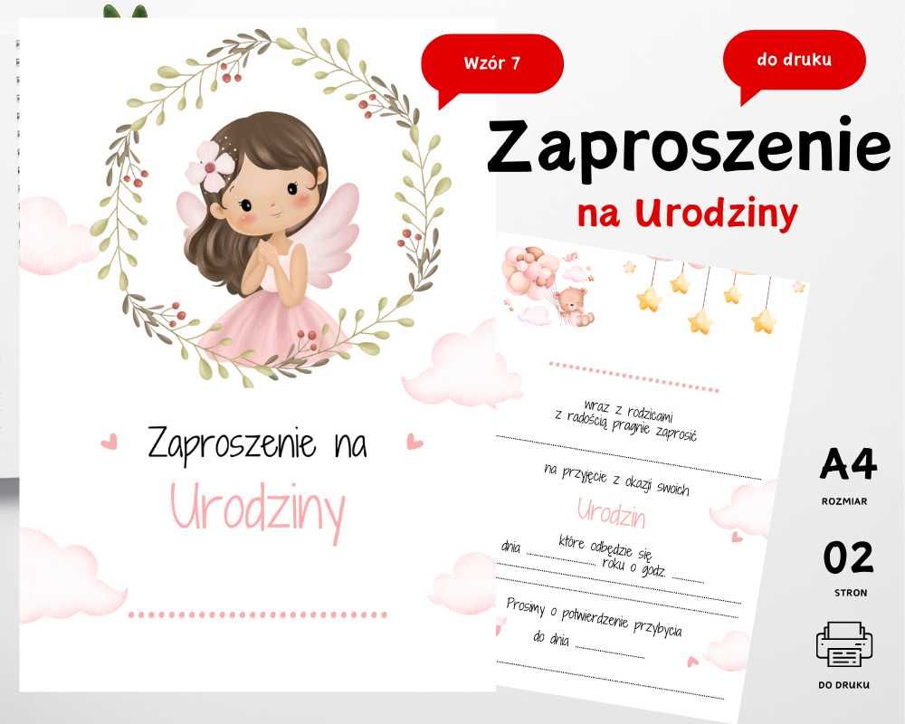 Zaproszenie na Urodziny Roczek Pierwsze Urodziny dziewczynka do druku