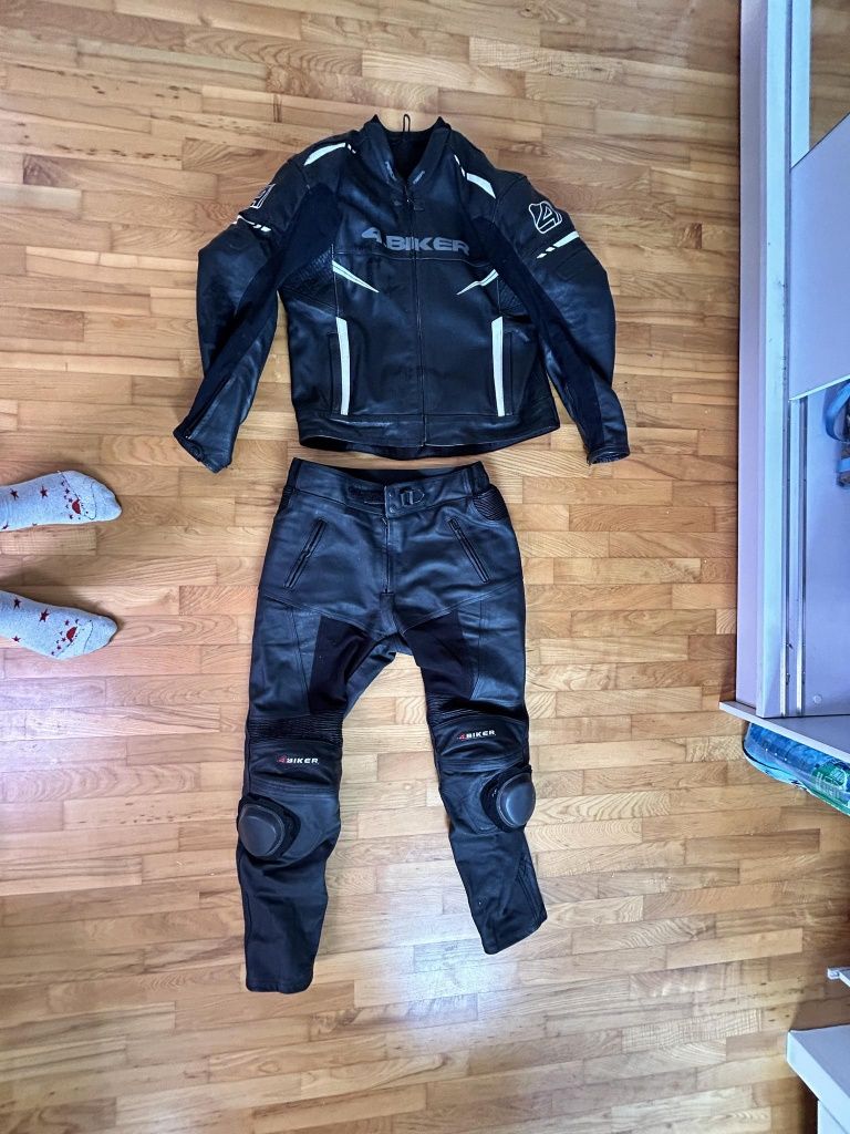 Kombinezon 4biker motocyklowy męski dwuczęściowy skóra czarny