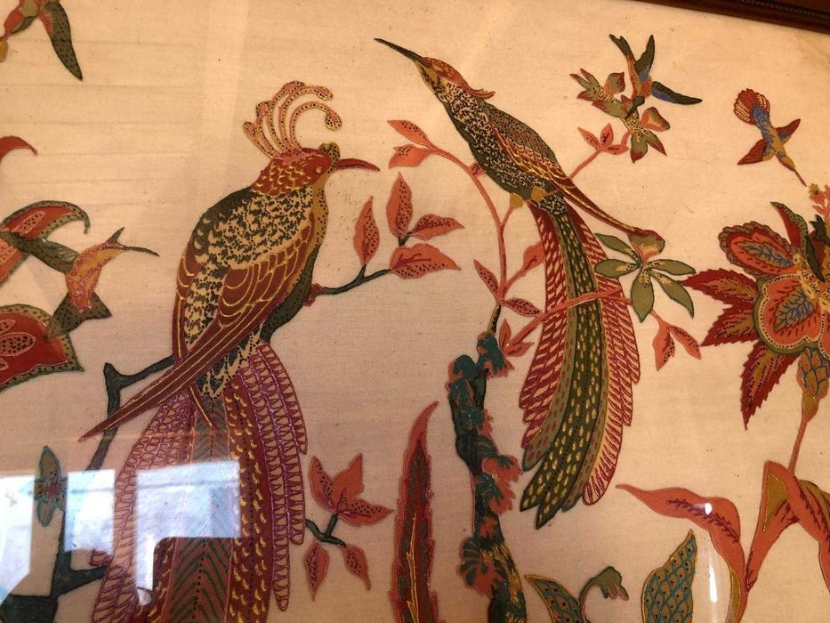 Quadro com bordado de Crewel, passaros bordados