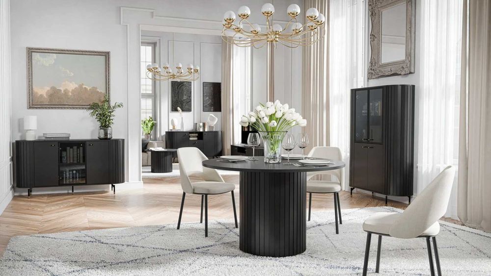 Stół Okrągły Rozkładany ZANTE Z Ryflowaną Nogą ZA8 ZA9 LOFT Biały