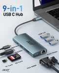 Acer HUB Usb-C 9w1 Hdmi VGA LAN Usb 3.0 100W SD, Nowy FV