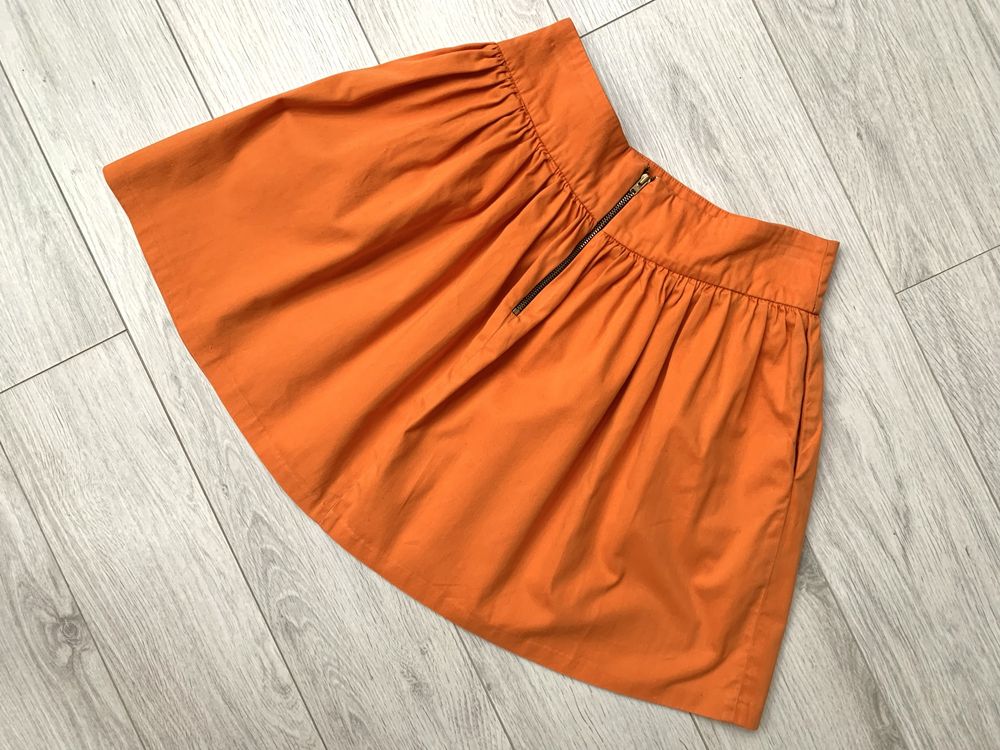 Zara spódnica z kieszeniami w soczystym kolorze, bawełna r.S/M