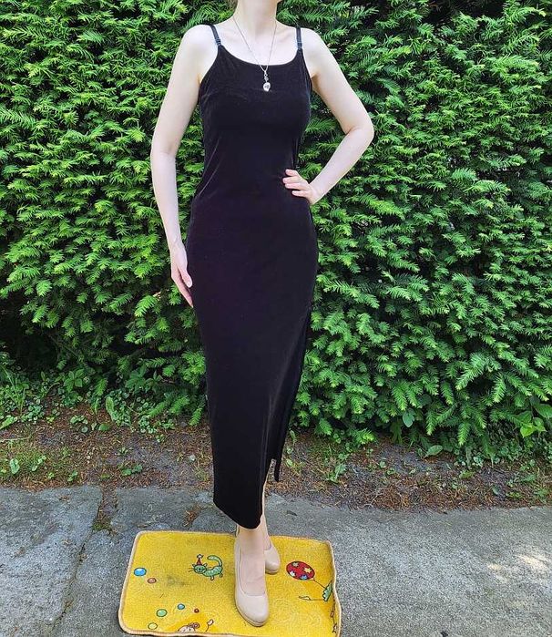 sukienka 38 M 40 L welwet aksamit maxi maksi wesele czarna studniówka