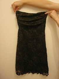 Sukienka koronkowa z lśniącym czarnym brokatem - obcisła