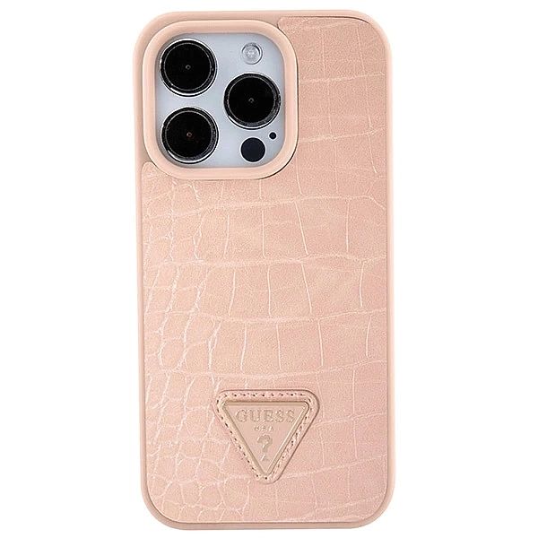 Etui Guess Croco Triangle Metal Logo na iPhone 15 Pro - różowe