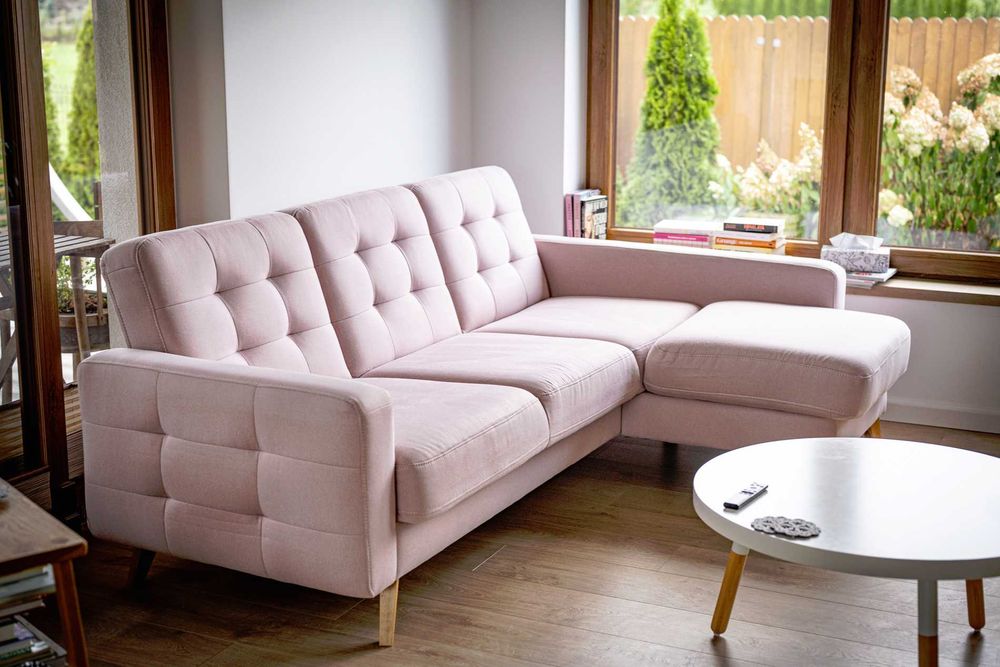 Narożnik Nappa Sweet sit różowy prawa strona, różowa sofa