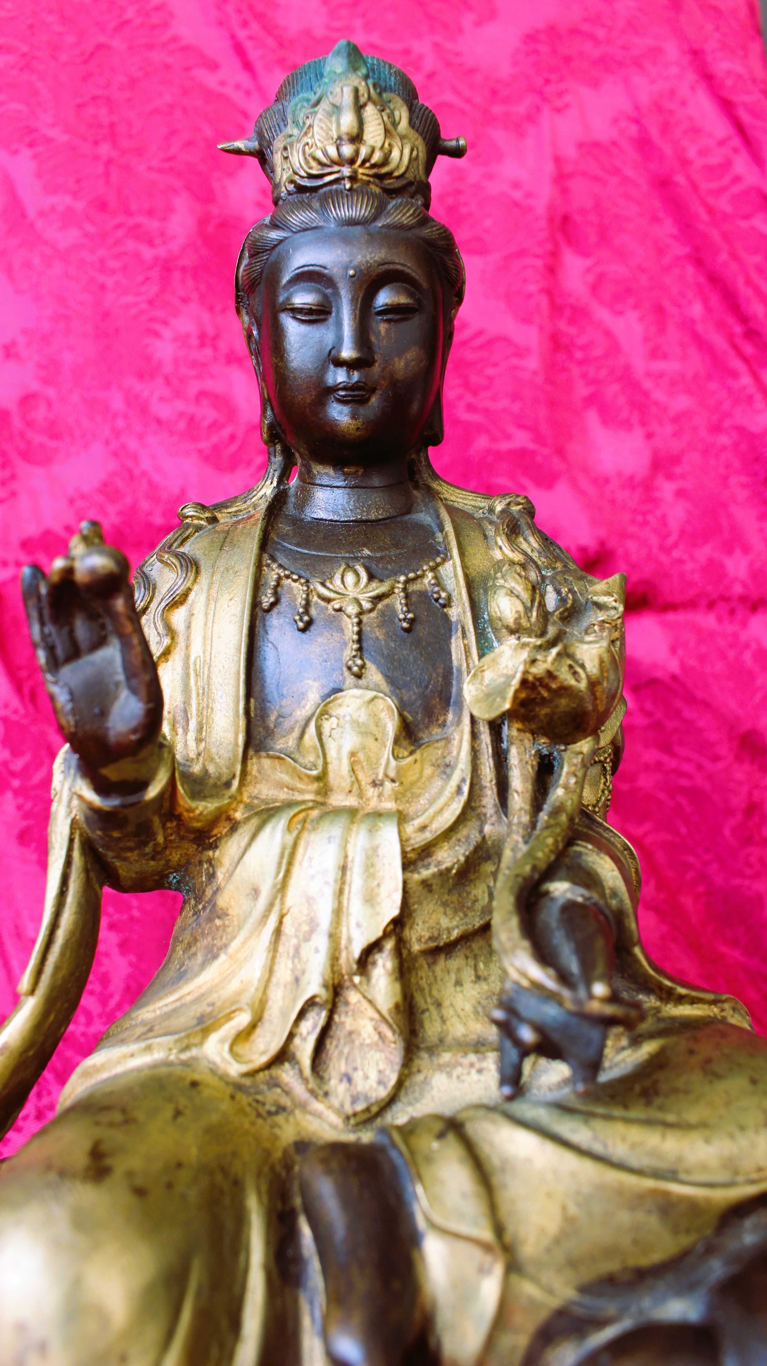 «KUAN YIN» DEUSA CHINESA DA COMPAIXÃO SOBERBO BRONZE VINTAGE