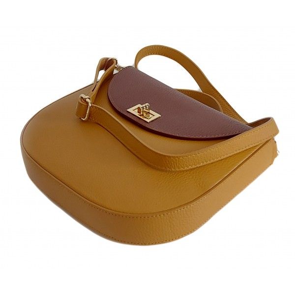 Włoska Skórzana Listonoszka, Pojemna Camel Z Brązem Vpp38Cm