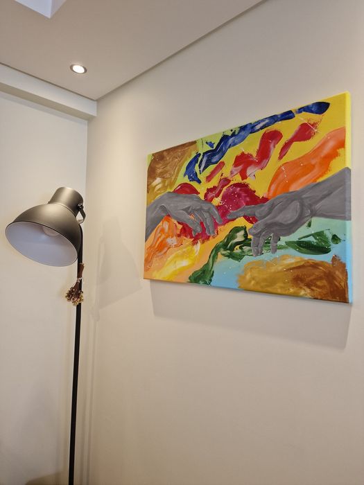 Pintura original e única Criação de Adão com acrílico em tela 90x60