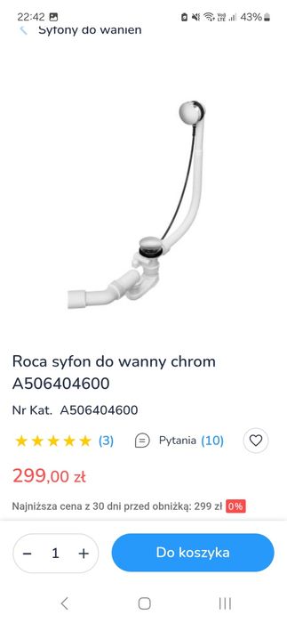 Roca syfon do wanny chrom A506... Nowy