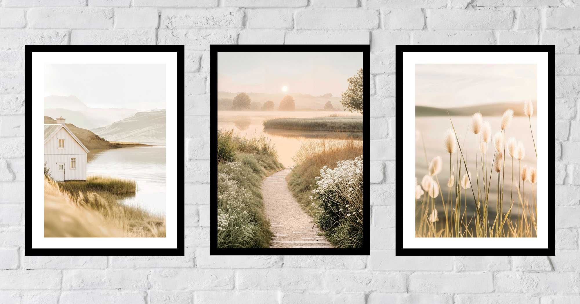 30x40 obrazy w ramie plakaty ramka ŁĄKA JEZIORO TRAWA NATURA BOHO