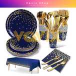 Kit de Festa, 141 Peças Reutilizável Azul Marinho Pontos Dourados