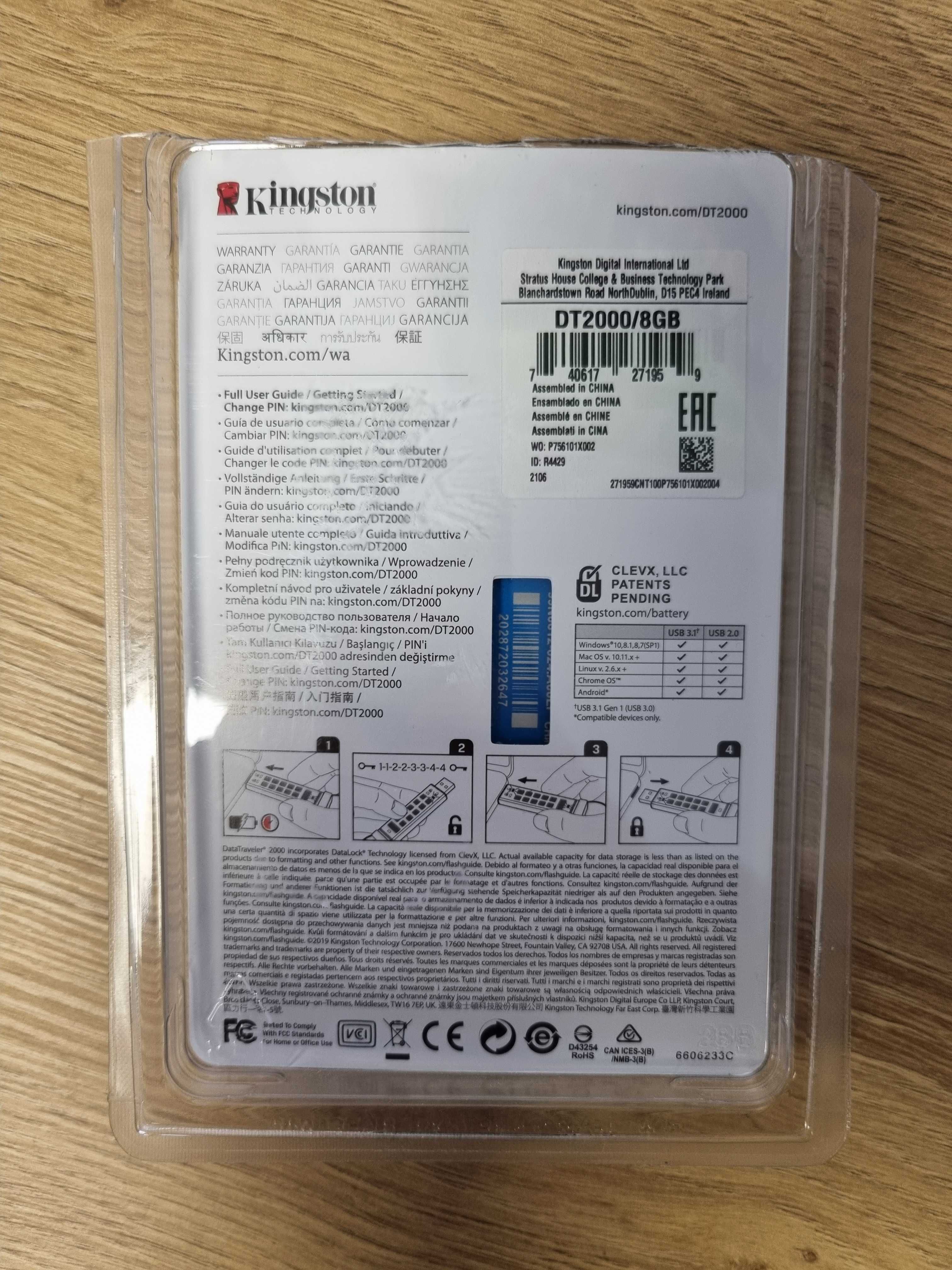 Pendrive Kingston 8GB z szyfrowaniem(hasłem, kodem PIN)