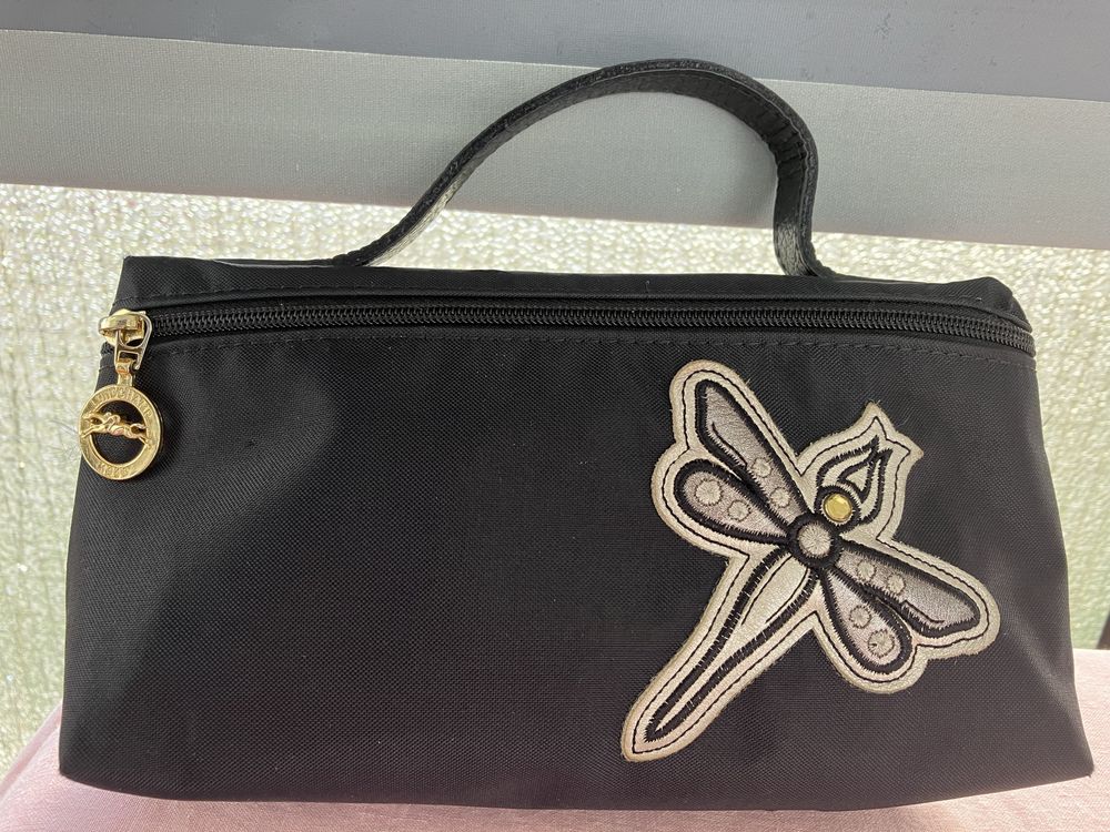 Clutch vintag Longchamp Original preta desenho exclusivo ( como nova )