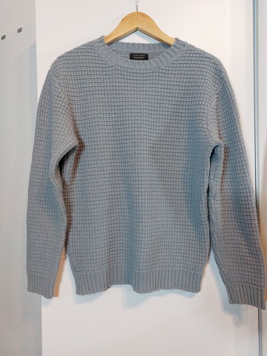 Niebieski sweter M szary sweter męski M sweter Zara wełniany sweter M