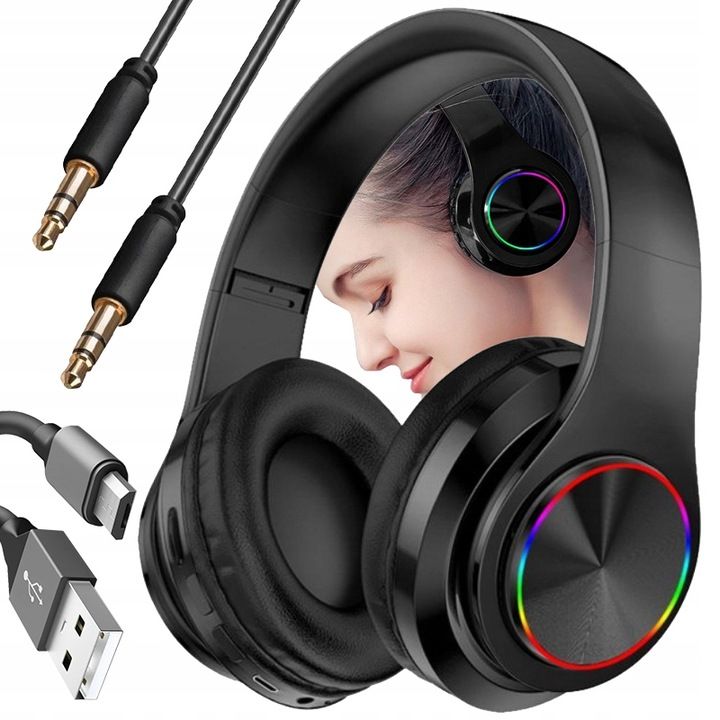 Słuchawki Bezprzewodowe B39 Bluetooth Mp3 Nauszne Mikrofon Rgb Dla Dzi