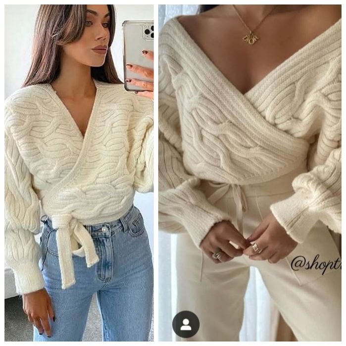 ZARA M-XL efektowny gruby kardigan warkocze ecru z wiązaniem oversize