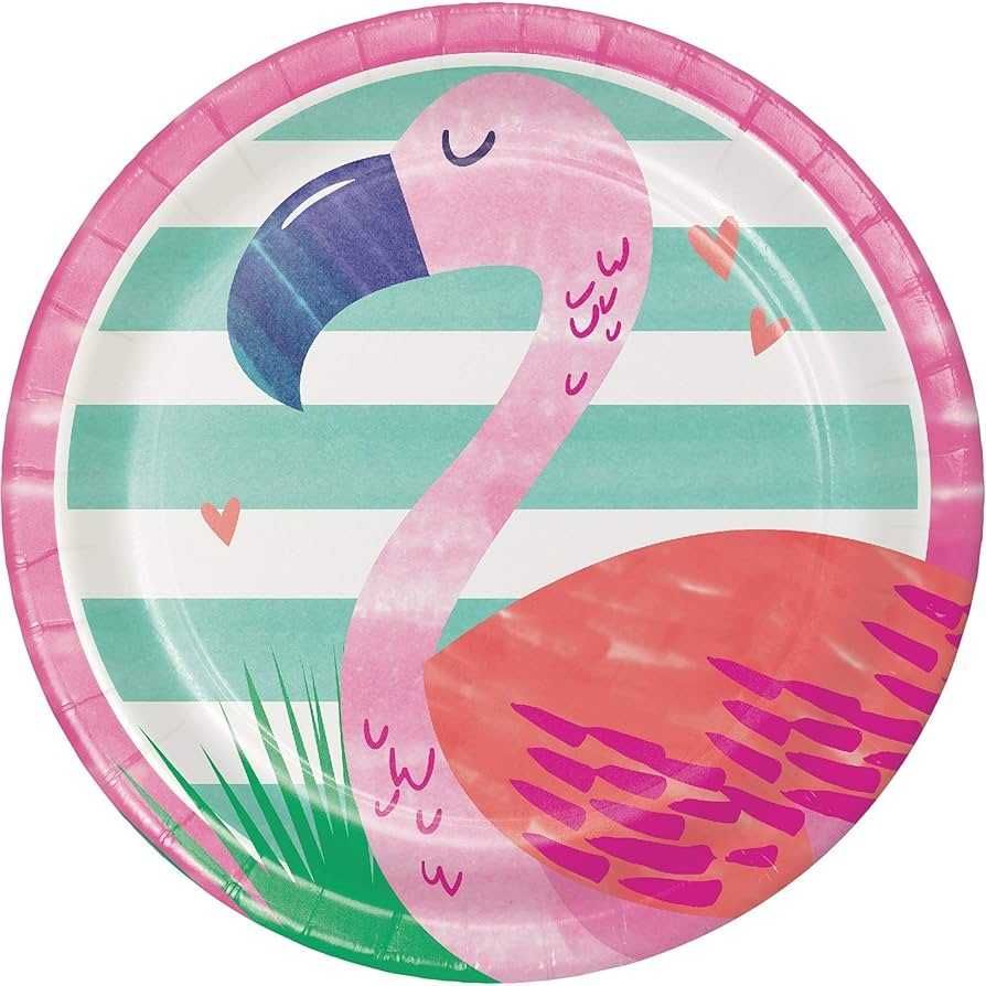 Conjunto Pratos  descartáveis e guardanapos para festa tema Flamingo