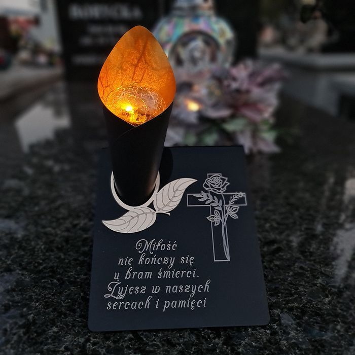 Solarny znicz LED STATUETKA na cmentarz grób duża wieczna lampka