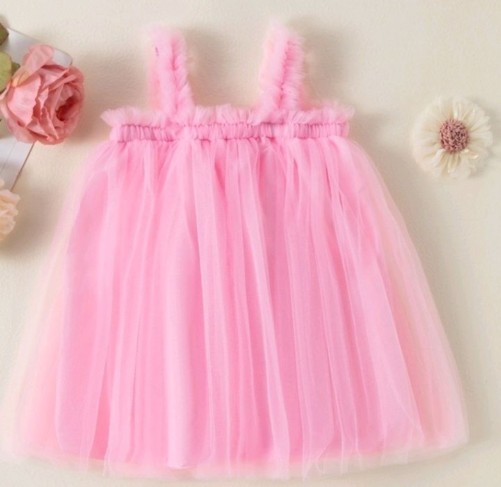 Nowa sukienka tiulowa na ramiączkach różowa rozmiar 92-98