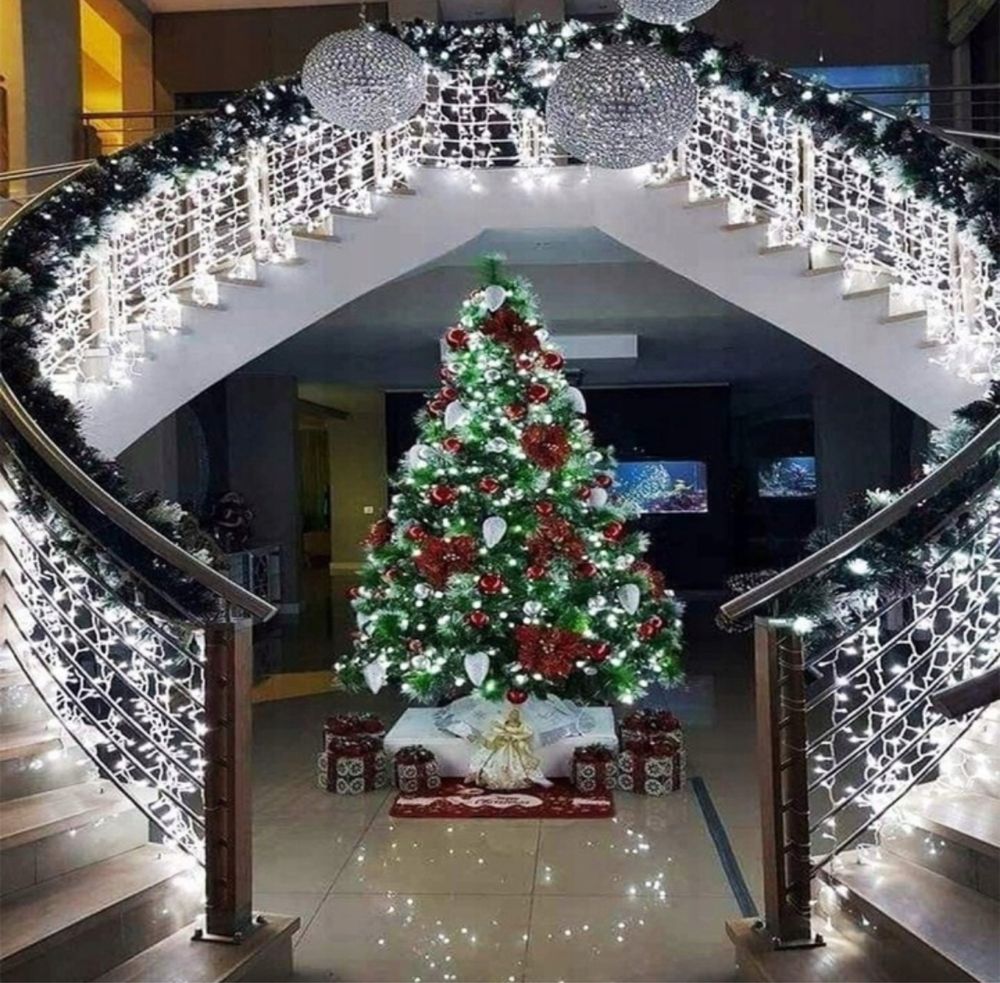 Sople Lampki 300 Led Zewnętrzne Wewnętrzne Białe Zimne Świąteczne 15 m