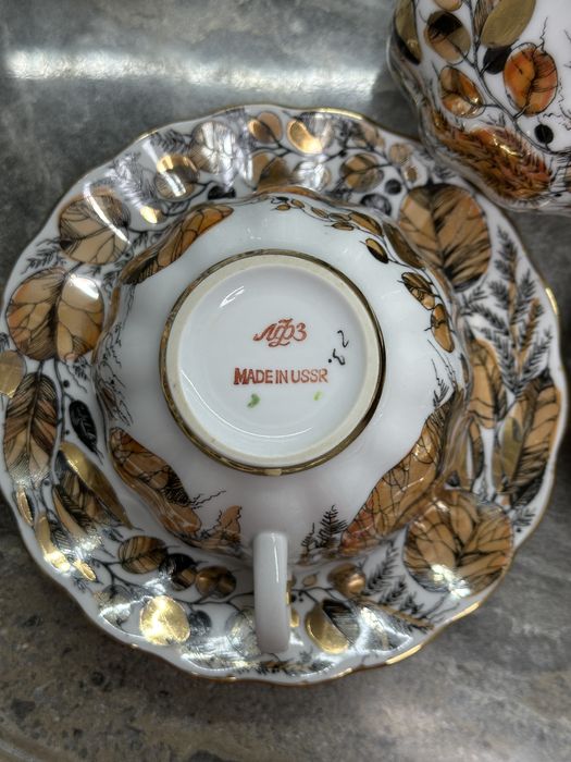 Вінтажний з кістяної порцеляни чайний сервіз Золота осінь ЛПЗ ЛФЗ