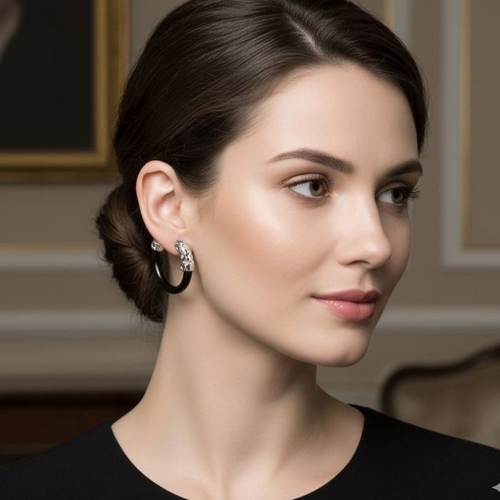 Nowe kolczyki z onyksem i rubinami, srebro 925, rodowane, paladowane