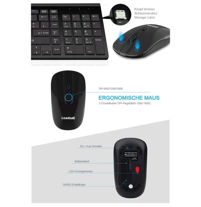 Zestaw bezprzewodowej klawiatury i myszy Leadsal