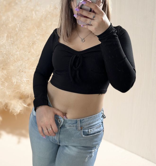 Czarna bluzka top z długim rękawem shein 38/M