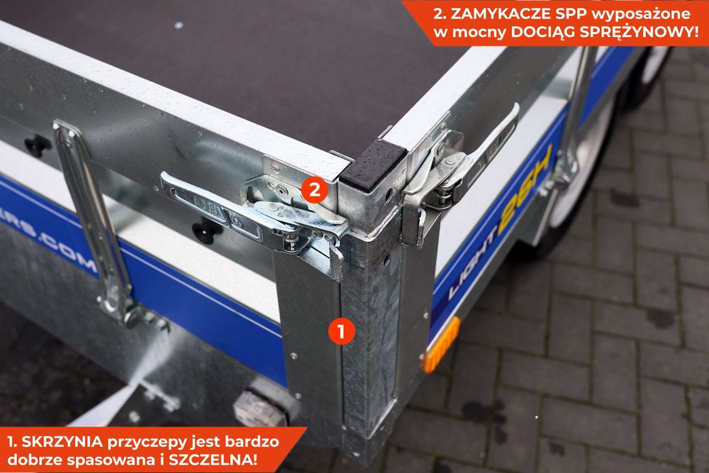 Przyczepa 260x150x38 z kołami pod spodem SPAWANA Vesta LIGHT 26H MOCNA