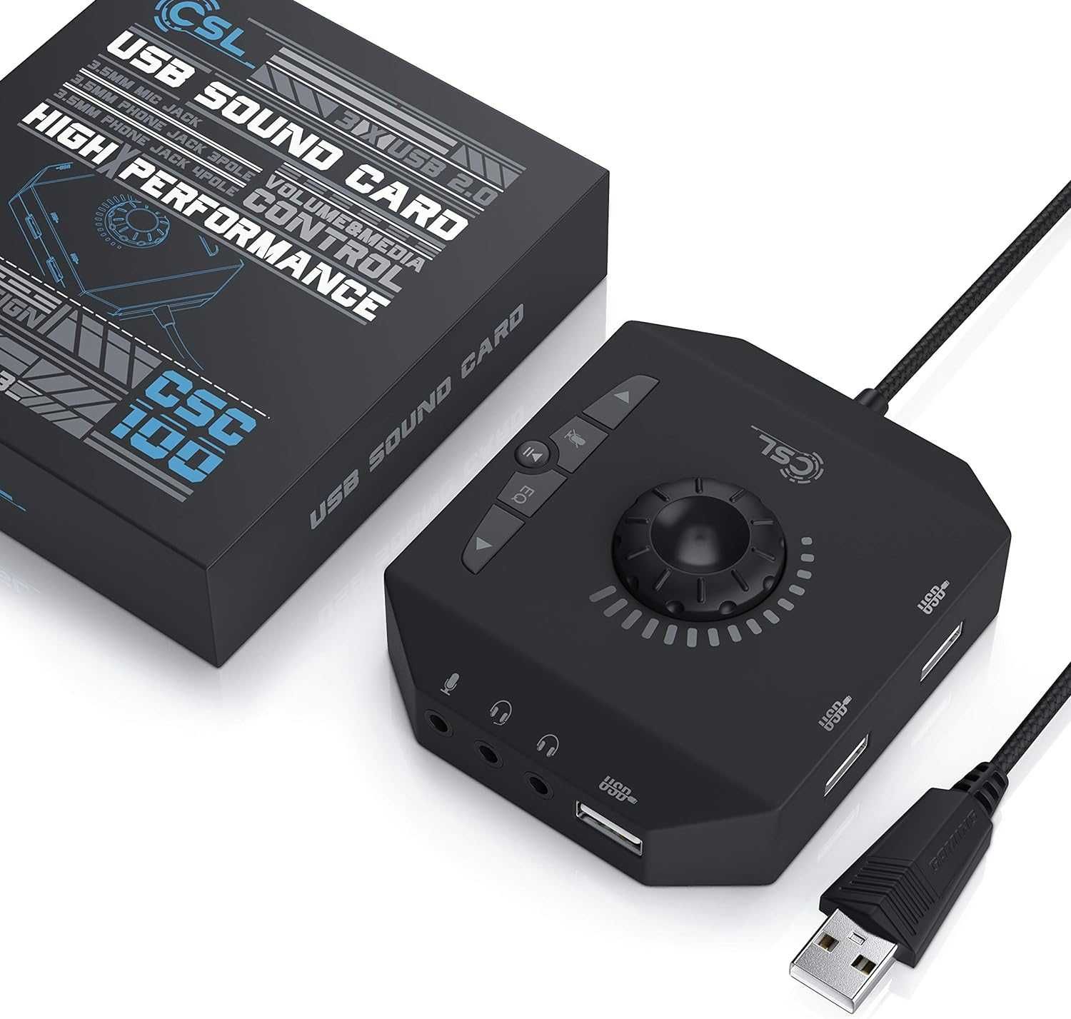CSL - zewnętrzna karta dźwiękowa USB z regulacją głośności - Hub USB