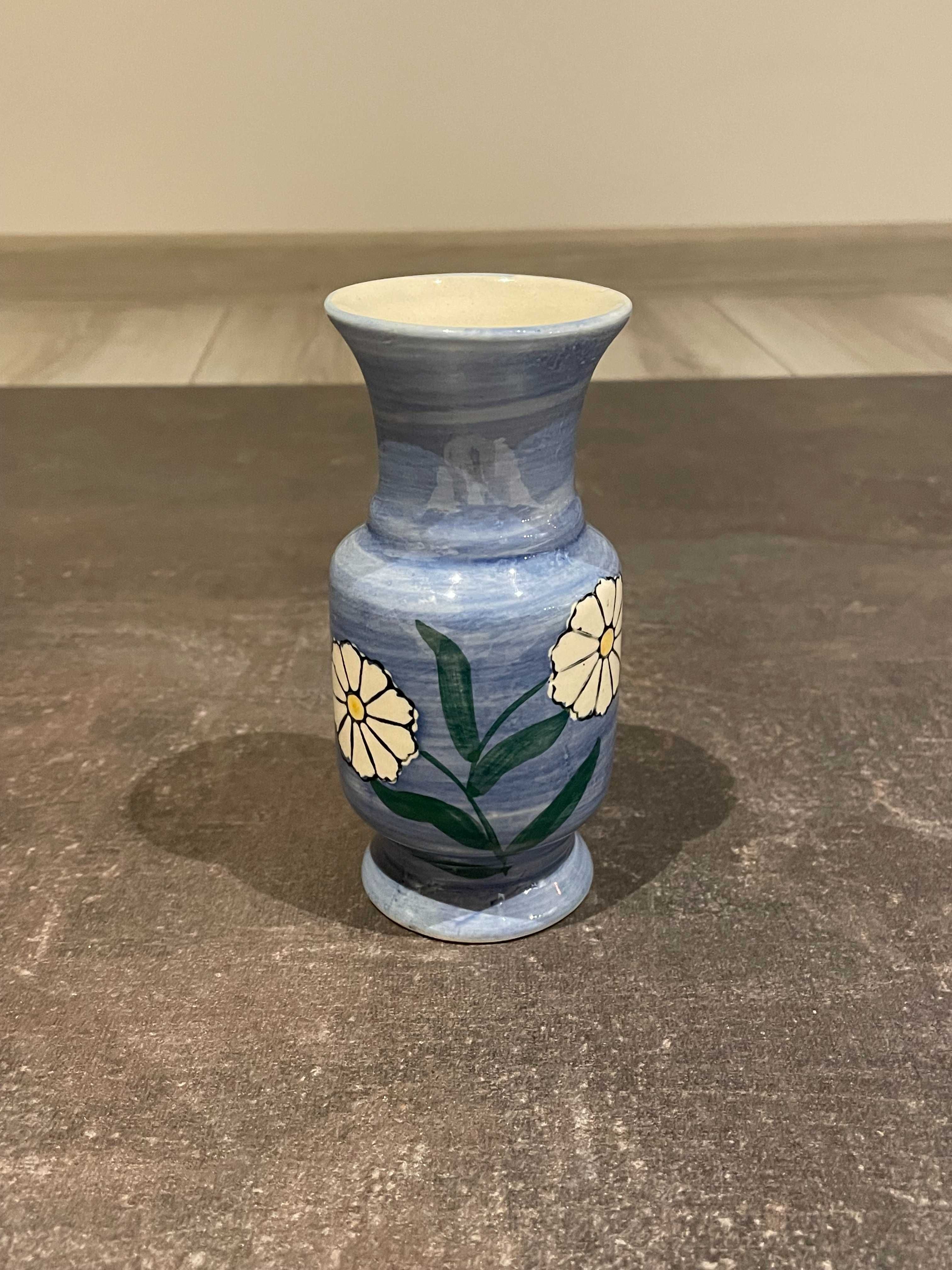 Waza ceramiczna mała wazon niebieski nowy rumianki prezent dla kobiety