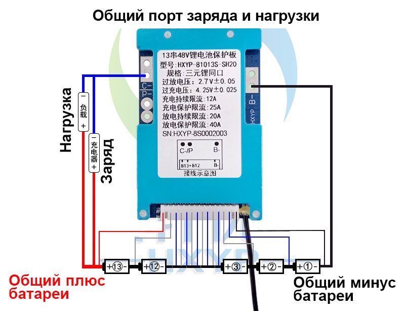 Плата защиты аккумулятора BMS 10S балансировка 36/42В 20/40A