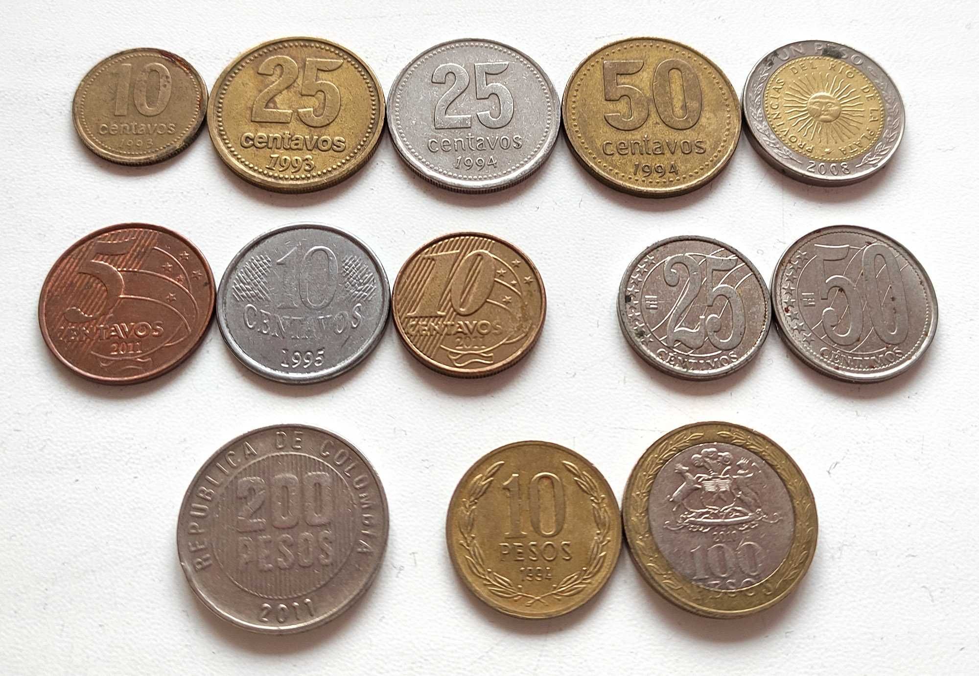 Монеты Южной Америки №1 (Аргентина, Венесуэла, Колумбия, Чили), 13 шт