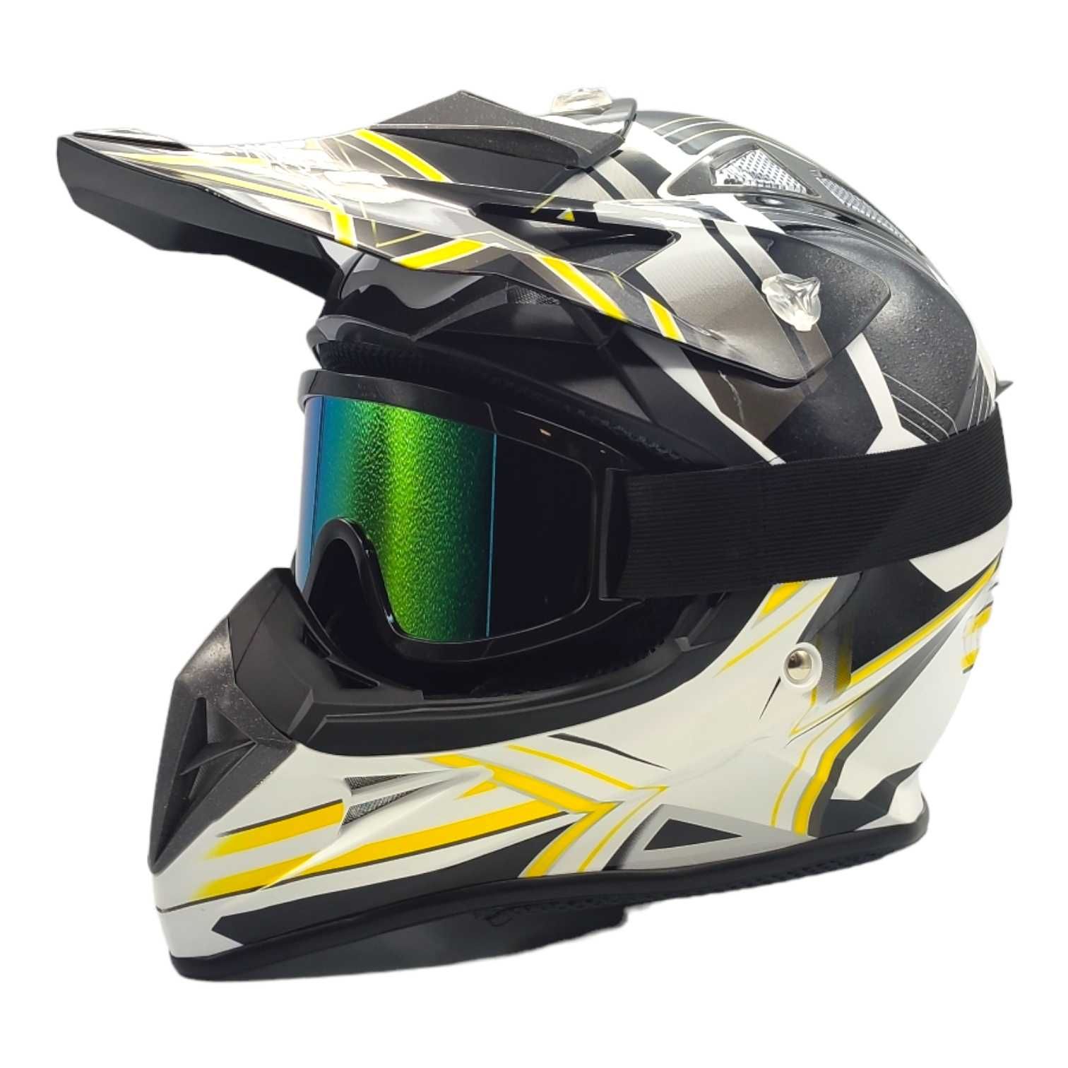 Kask Crossowy Enduro Quad ATV + Rękawice + Gogle