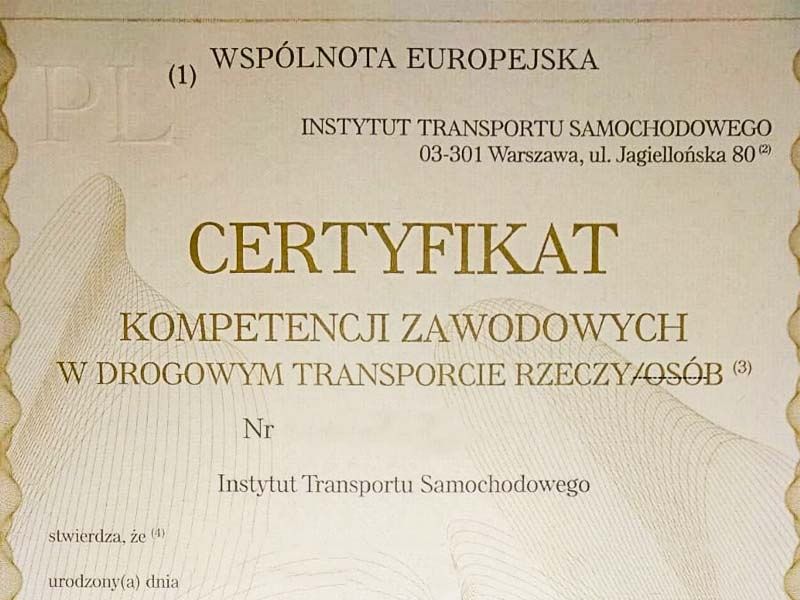 Użyczę Certyfikat Kompetencji OSTATNIE MIEJSCE WrocławLICENCJA