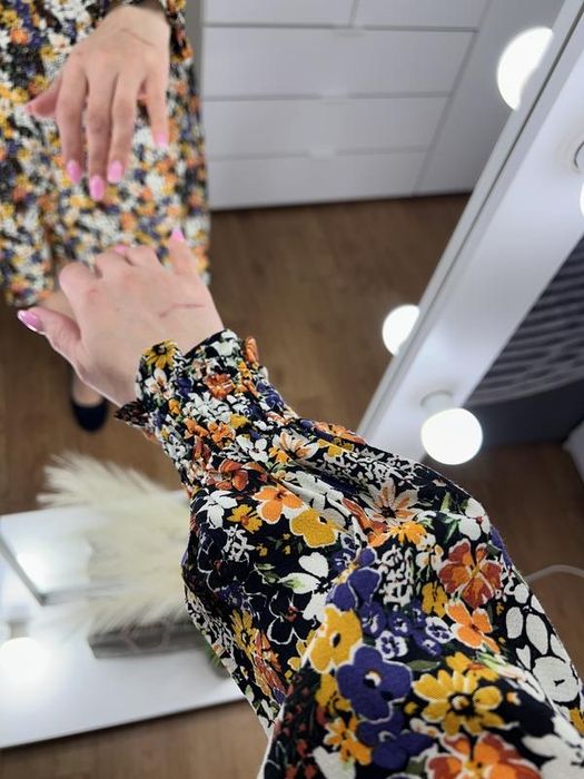 14 розмір 100% віскоза сукня плаття платье з рукавом квітковий принт