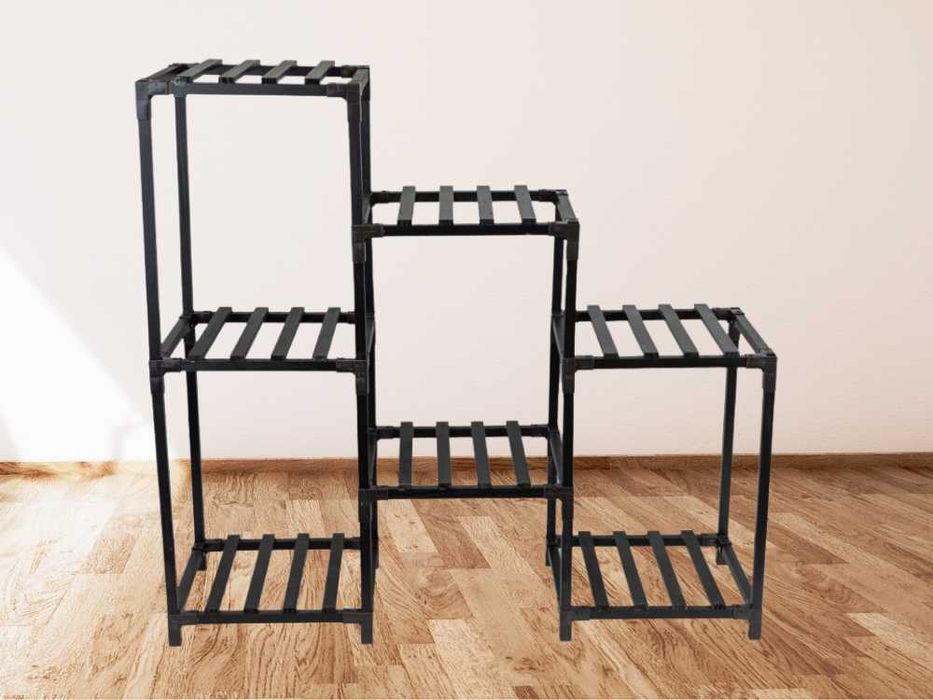 Kwietnik Stojak Drewniany na Kwiaty Doniczkowe Siedem Półek Czarny