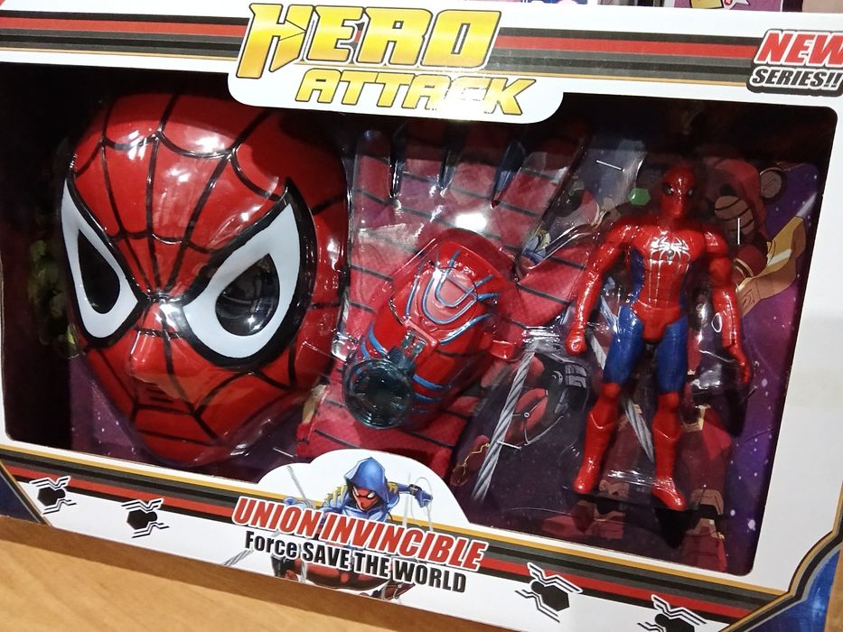 Pack Spiderman máscara figura e luva atira teias