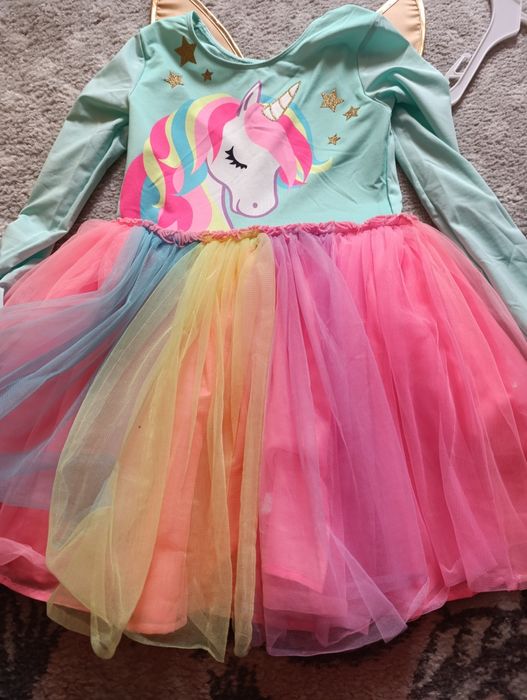 Sukienka jednorożec, skrzydełka , 122/128 H&M, stan idealny, karnawał