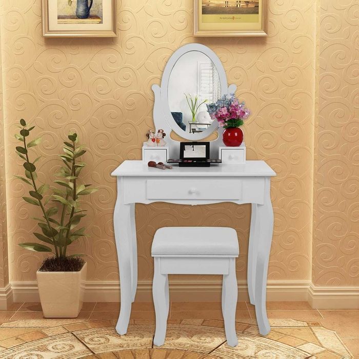 Toaletka z 3 szufladami z lustrem taboretem SONGMICS 70 x 130 x 40 cm