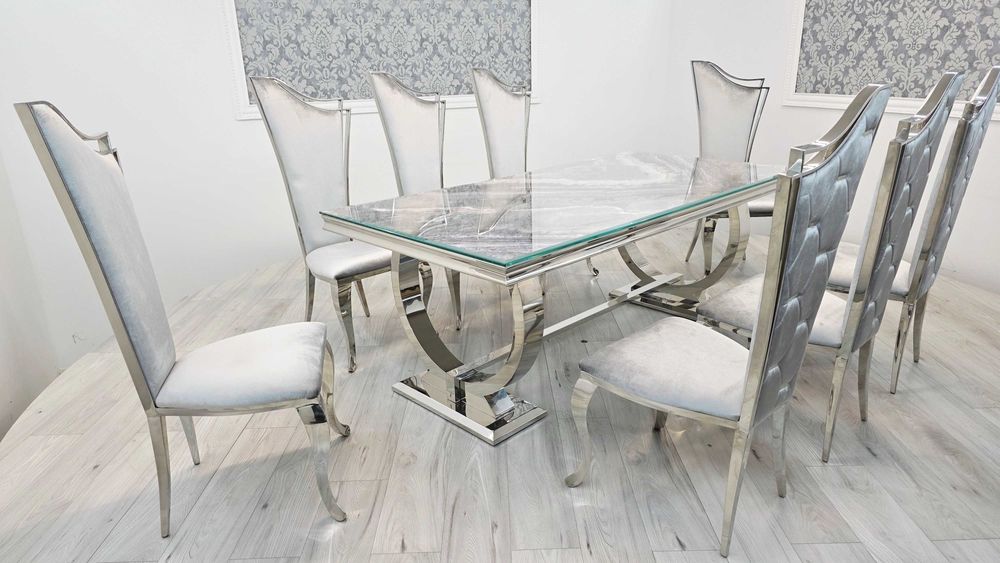 Jadalnia Glamour stół Omega Decor 200cm + 8 krzeseł Galactic/srebro