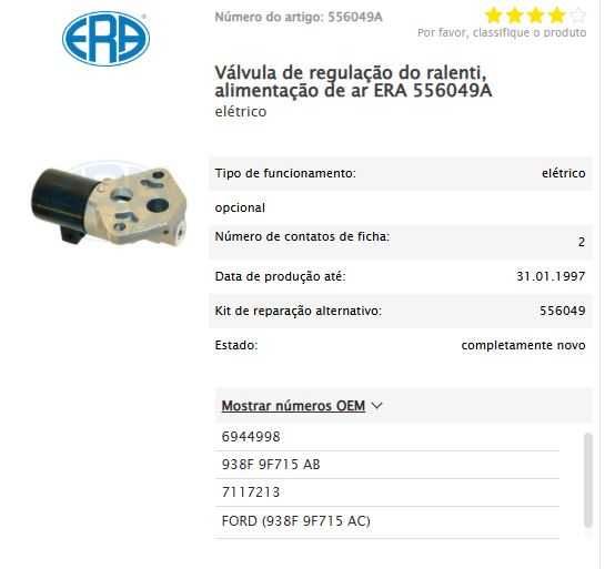 Valvula regulação ralenti ERA 556049A Ford Fiesta e Mondeo