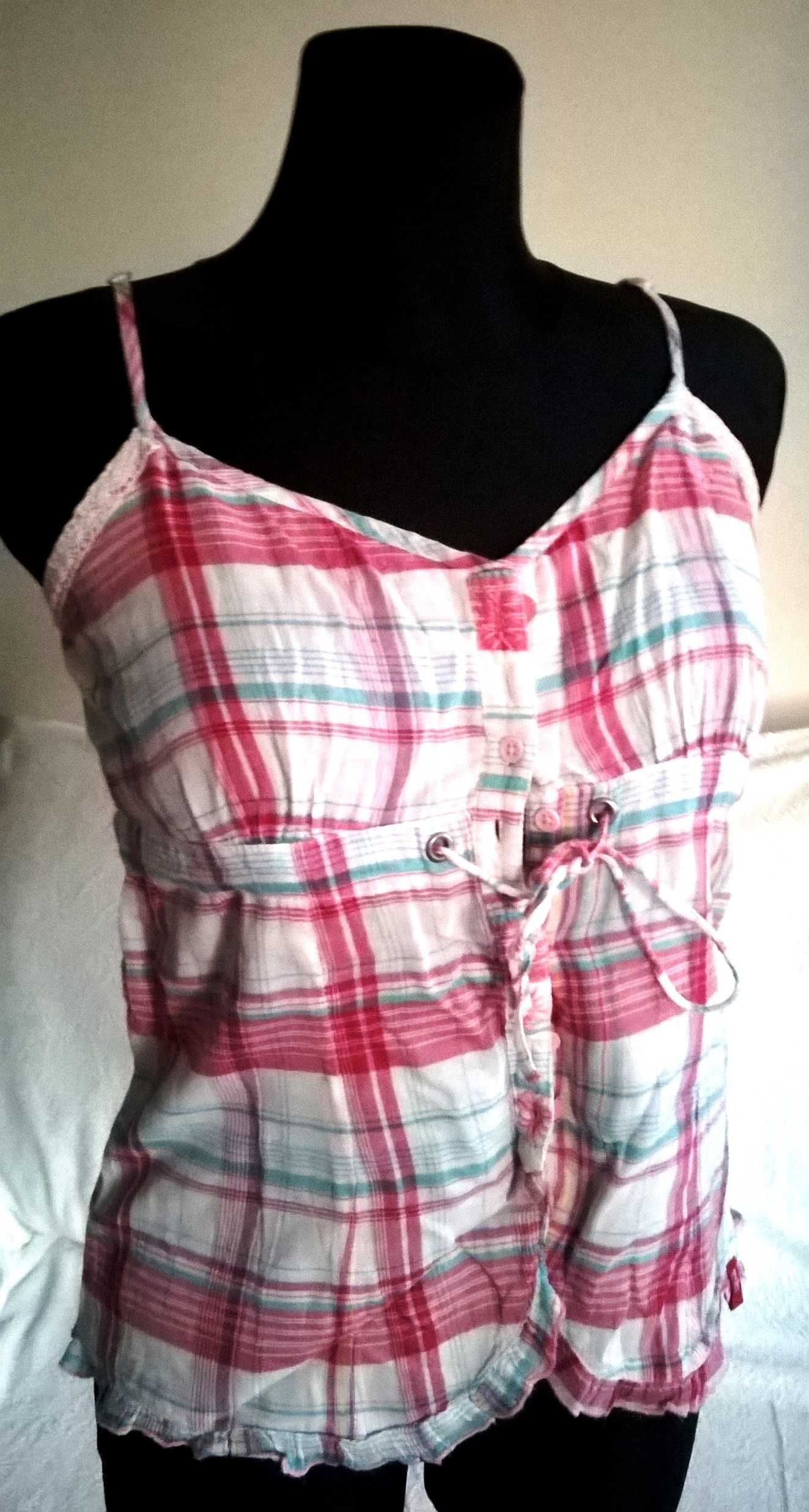 koszula letnia top S/36 Esprit krata bawełna cottage folk vintage