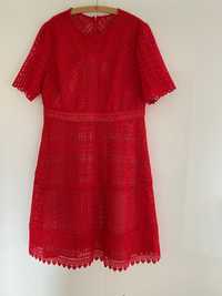 Koronkowa czerwona  sukienka nowa rozmiar 20Uk ; Euro 48 D 56