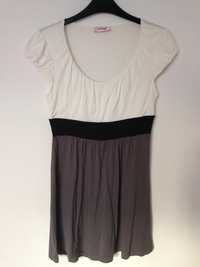 Długa bluzka/tunika/sukienka Orsay kremowo-czarno-szara; XS/S (34/36)