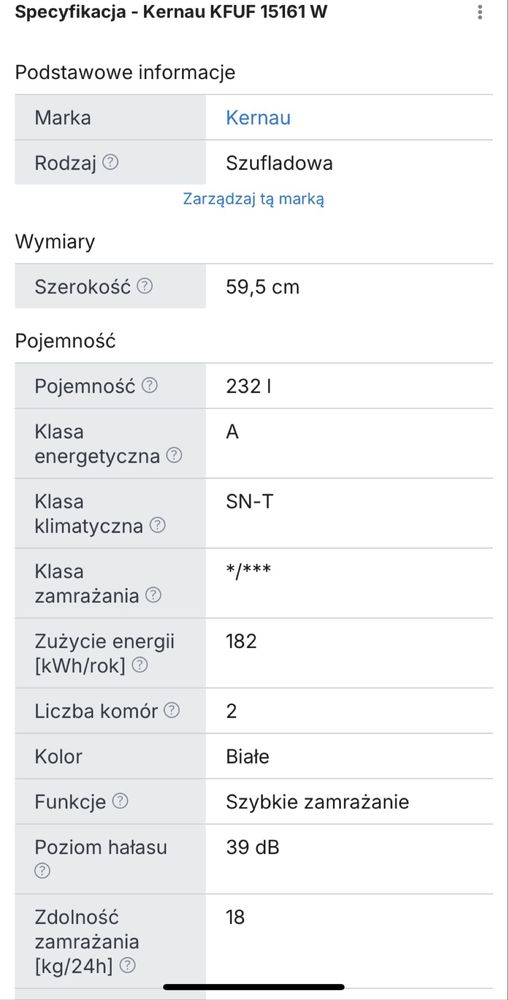Zamrażarka szufladowa marki Kernau KFUF 15161 W