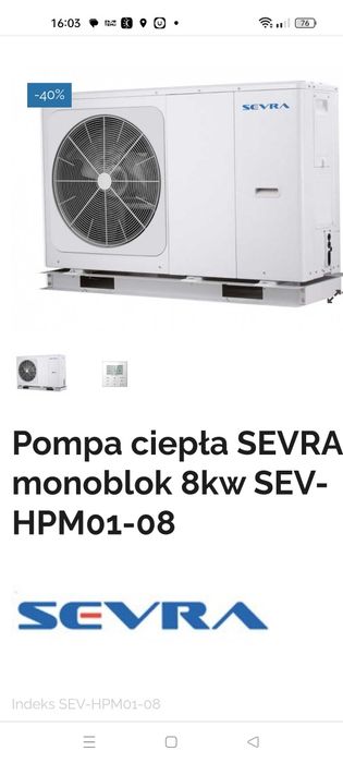 Pompa ciepła sevra 8 kW monoblock nowa
